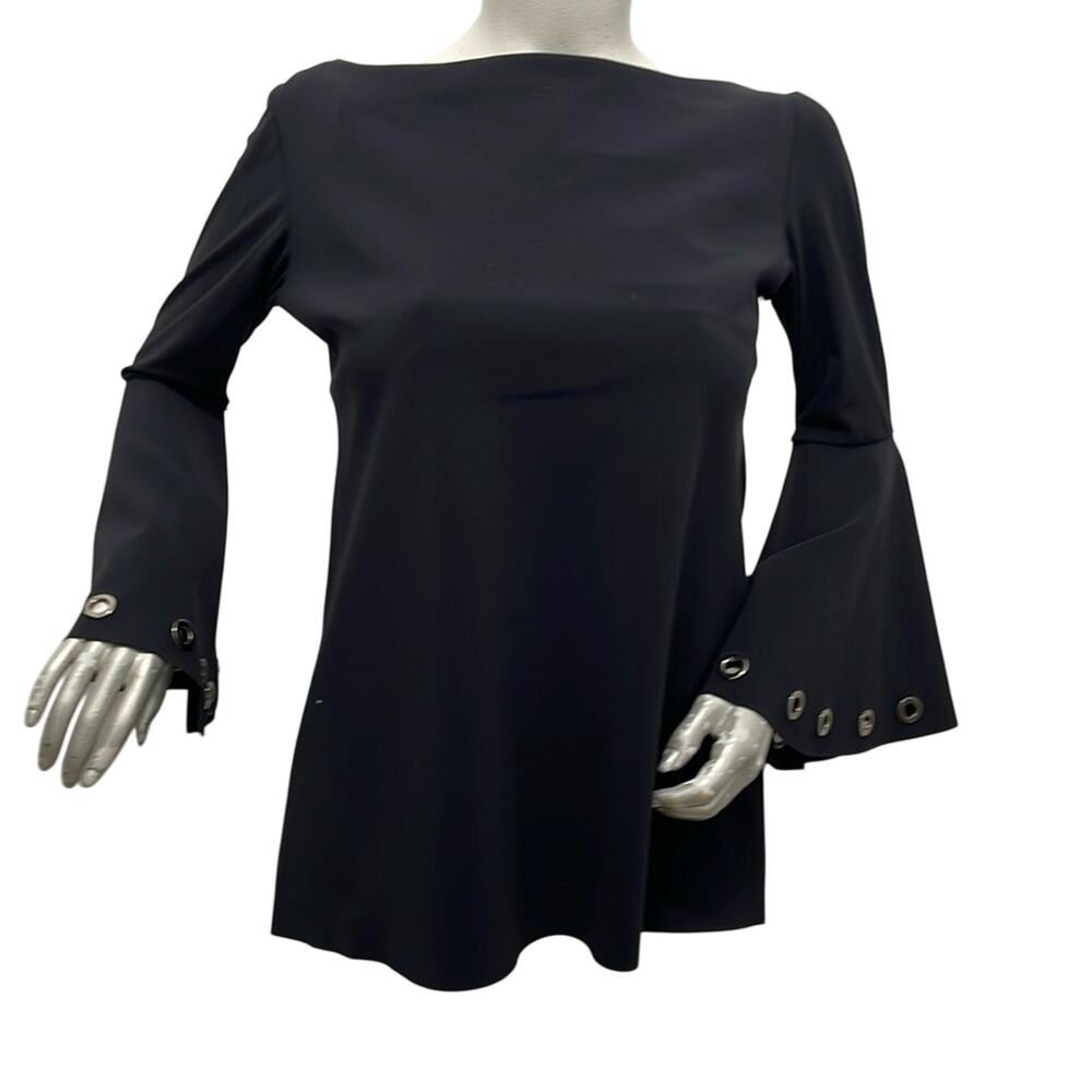 Chiara Boni La Petite Robe Black Bell Sleeve Tunic Top  Designer Stretch IT 50
